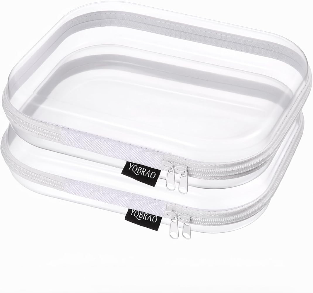 YQBRAO 2-Pack Medium Clear Hard Shell Zipper Case White, 1.2mm Heavy-Duty Crush-Proof Makeup Bag, Versatile Diaper Bag Organizer Pouches, Rigid Clear Zipper Pouches for Toiletries, Tech & Daily Carry | Amazon (US)
