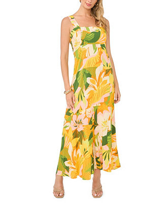 Women's Floral Square-Neck Smocked-Back Sleeveless Maxi Dress | Macy's