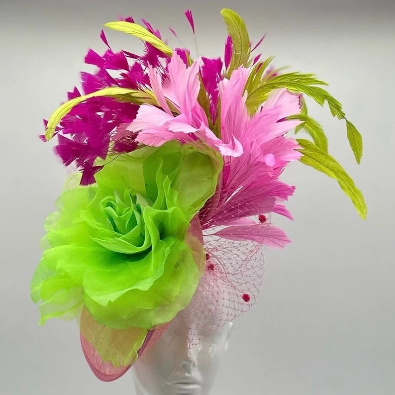 Lime Green and Pink Derby Fascinator, Kentucky Derby Hat Alternative, Kentucky Derby Hat GOLD LIN... | Etsy (US)