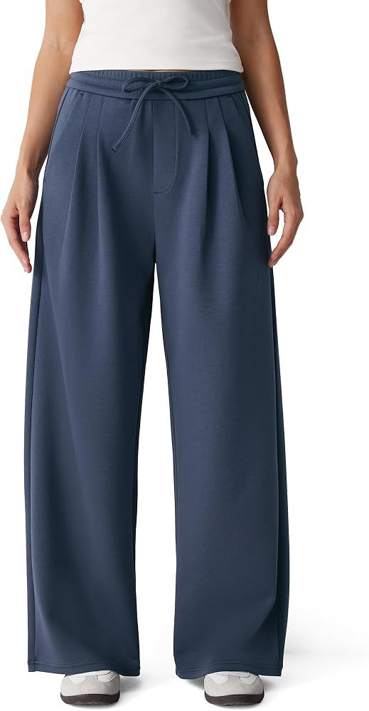 MOOSLOVER Women Wide Leg Sweatpants Baggy Drawstring Lounge Pants Casual Comfy Dressy Trousers | Amazon (US)