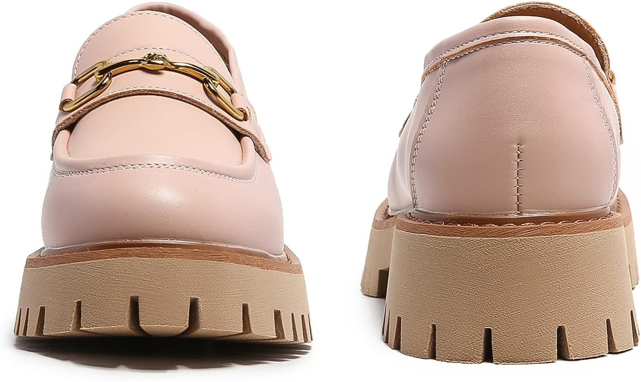MACNMEUU Platform Loafers for Women Chunky Heel Lug Sole Loafers Slip ons Round Toe | Amazon (US)
