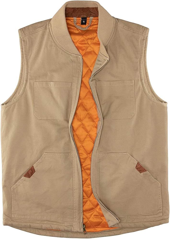 Men's Quilted Lined Vest Washed Canvas Winter Warm Outdoor Hunting Work Utility Travel Vest Jacket | Amazon (US)
