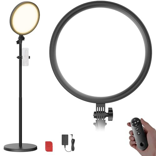 NEEWER Basics 12" 24W Large Ring Light with 68" Stand/Phone Holder/Remote for iPhone Video Recording Selfie Streaming Makeup Studio Photography, 3000K-6500K CRI98 Full Screen LED Panel Lighting, BR13 | Amazon (US)