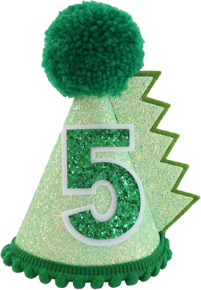 Dinosaur Birthday Hat Green 5 year old Birthday Hat Decorations for Baby Girls Boys Handmade Natu... | Amazon (US)