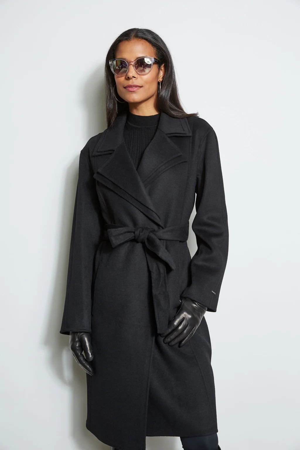 Tahari Double Face Wool Blend Collar Wrap Coat | Elie Tahari