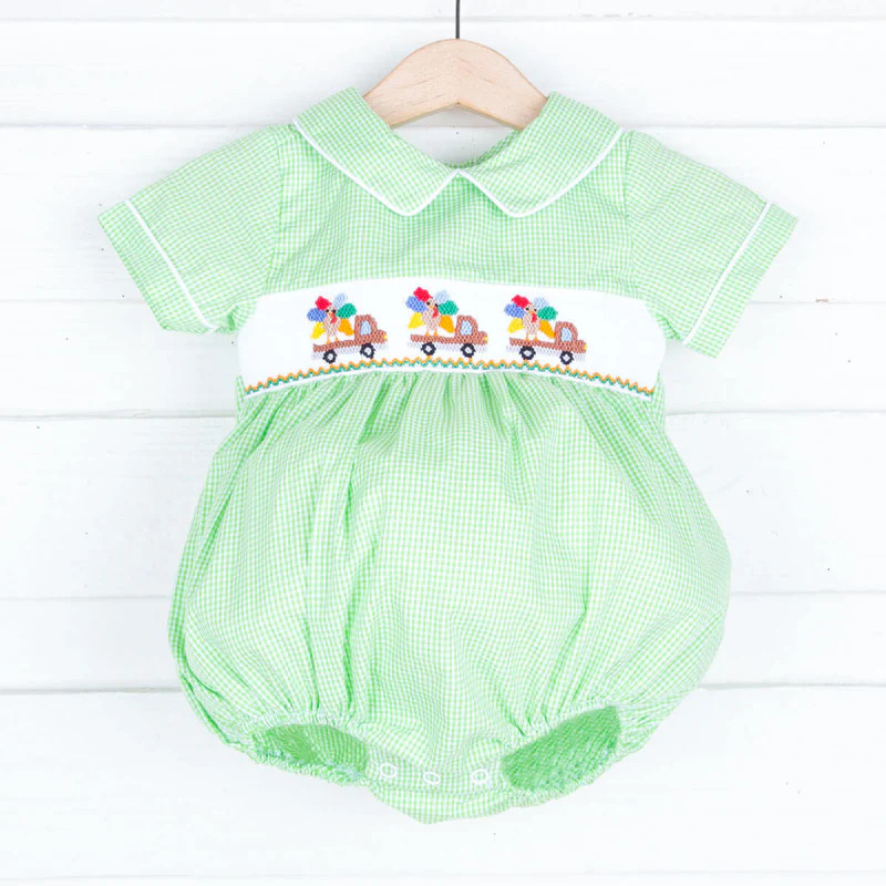 Turkey Truck Lime Green Gingham Boy Bubble | Classic Whimsy