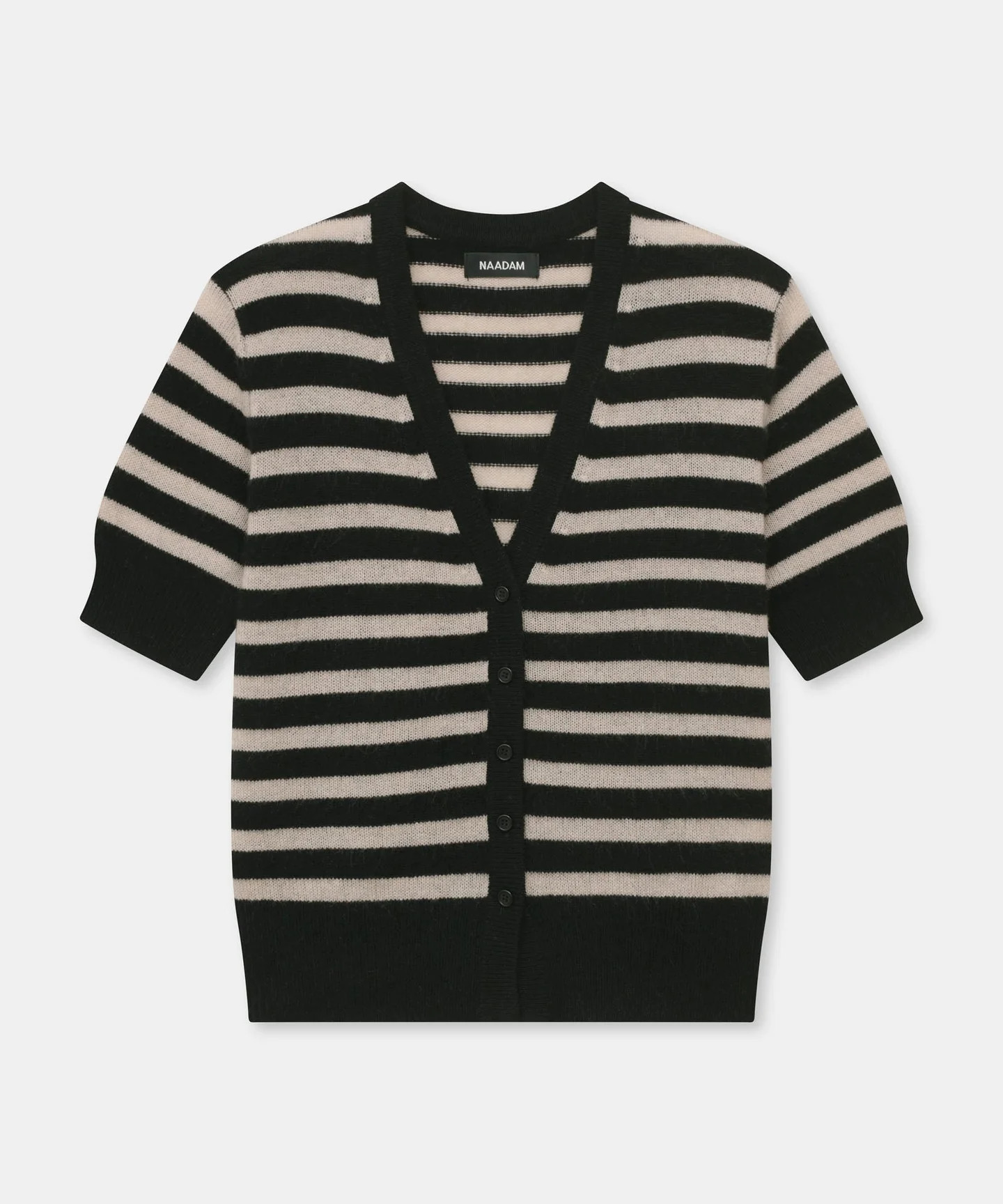 Lightweight Cashmere Striped Short Sleeve Cardigan | NAADAM