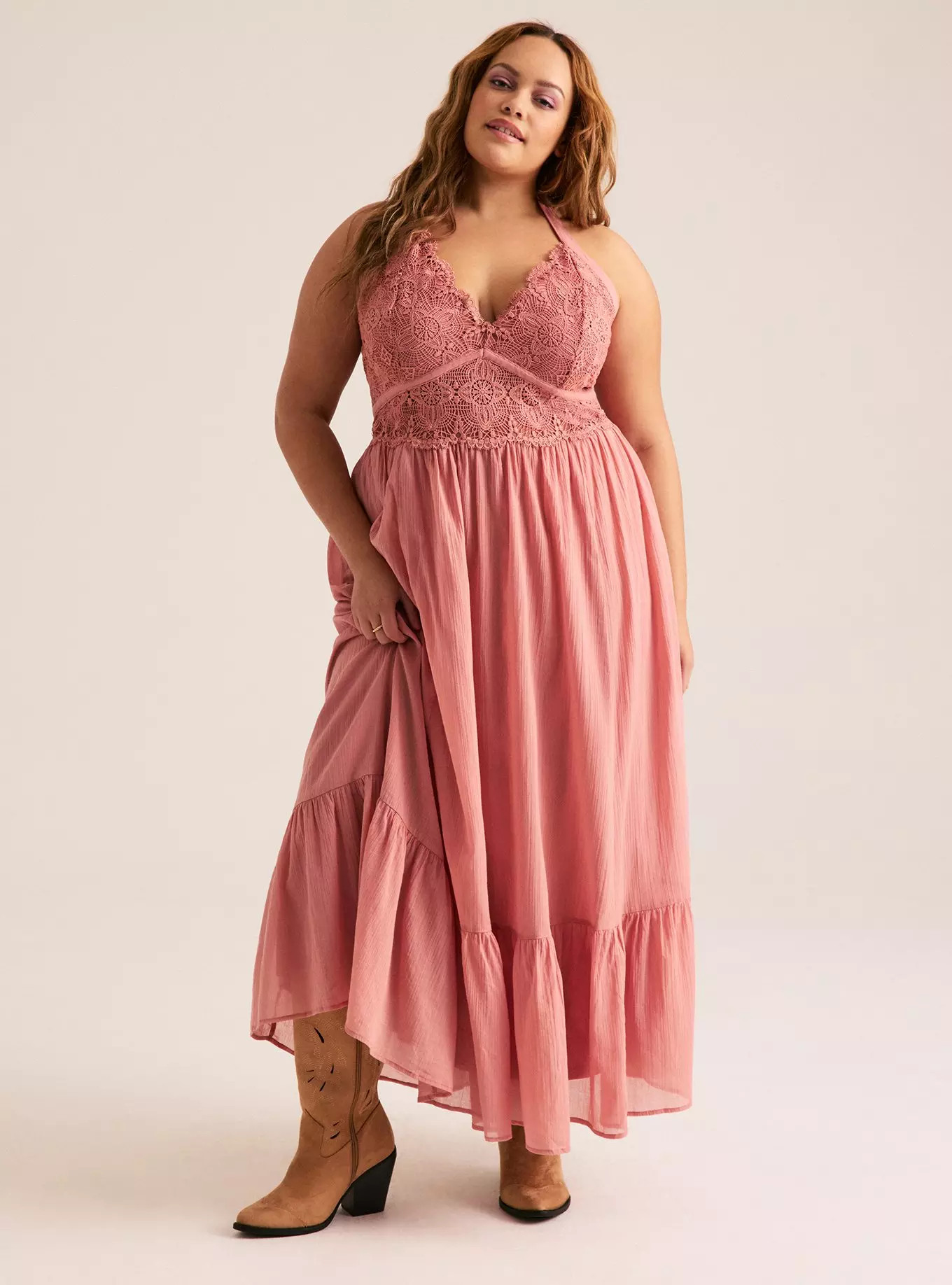 Festi Lace Inset Halter Maxi Dress | Torrid (US & Canada)