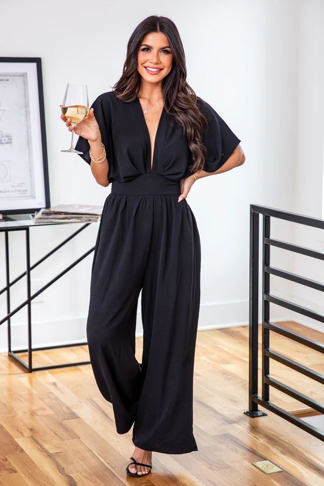 So Over Love Songs V-Neck Black Jumpsuit | Pink Lily
