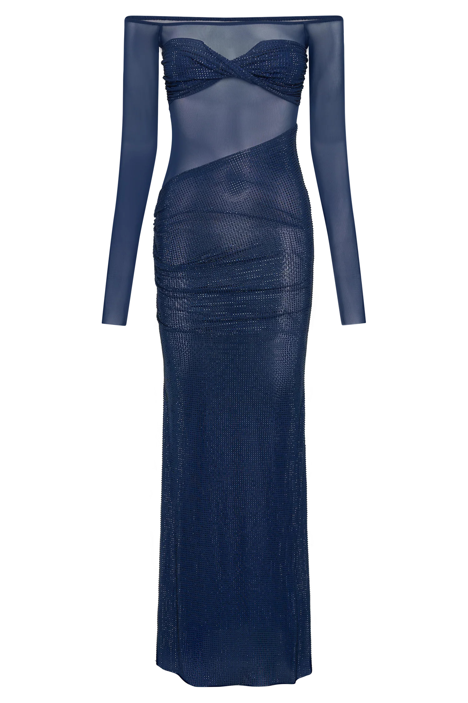 Nash Diamante Off Shoulder Maxi Dress - Navy | MESHKI US