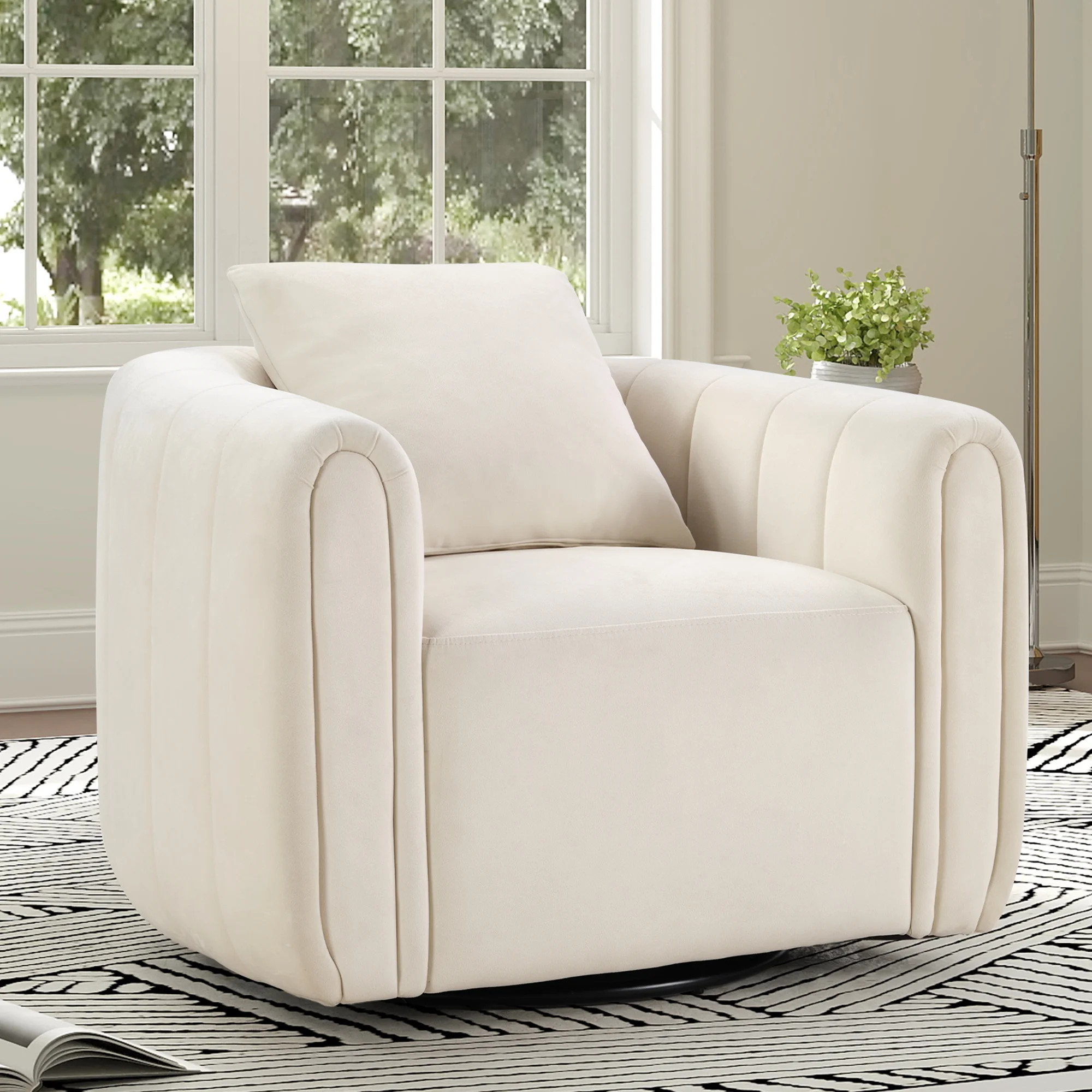 Bonzy Home Swivel Accent Chair, Modern Velvet Living Room Chair with Pillow, Barrel Chair for Bed... | Walmart (US)