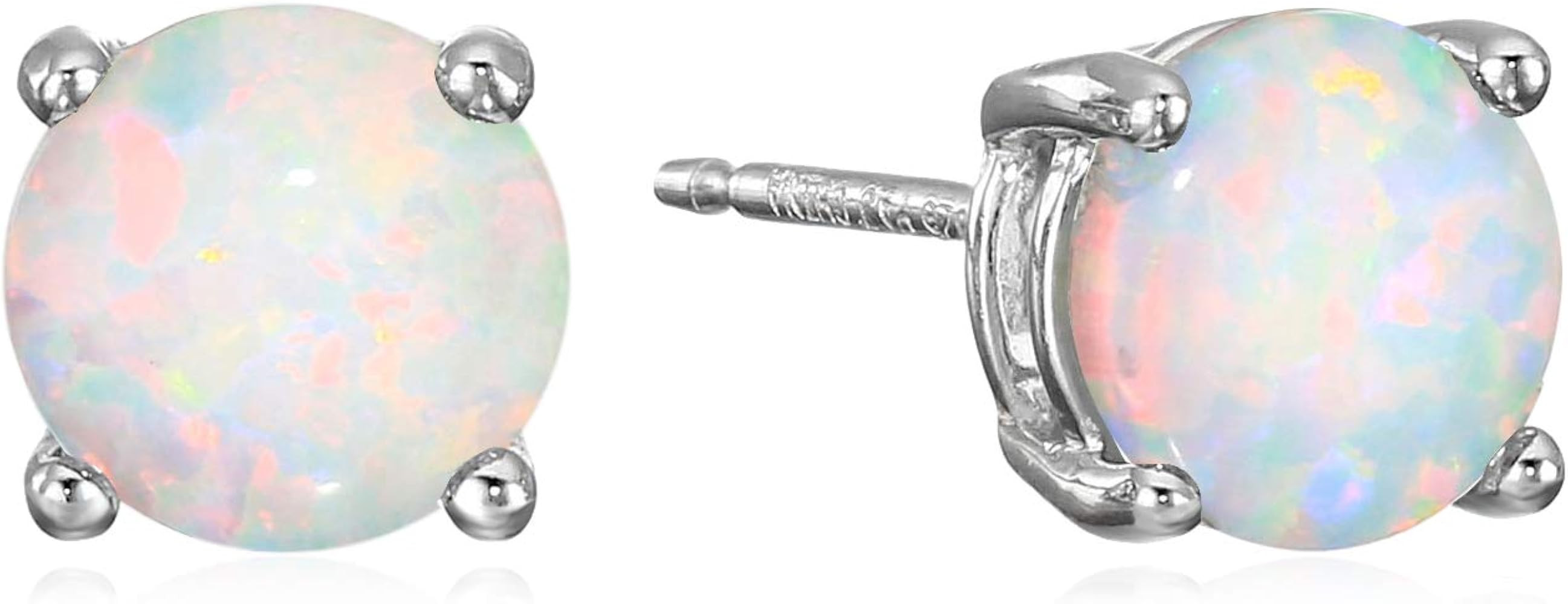 Amazon.com: Amazon Essentials Sterling Silver Round Created Opal Birthstone Stud Earrings (Octobe... | Amazon (US)