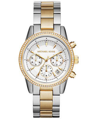 Women's Chronograph Bryant Two-Tone Stainless Steel Bracelet Watch 37mm | Macy's