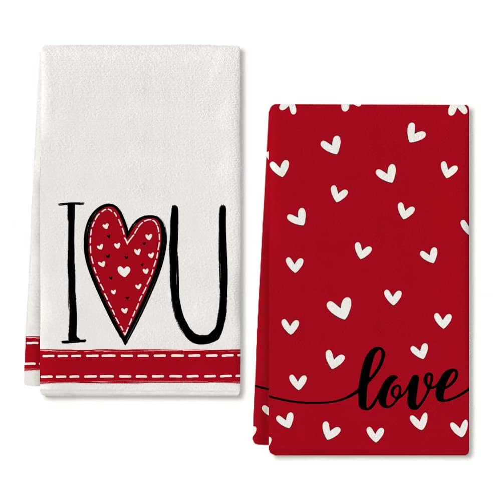 ARKENY Valentines Day Kitchen Towels Red Heart Dish Towels 18x26 Inch Ultra Absorbent Wedding Dry... | Amazon (US)