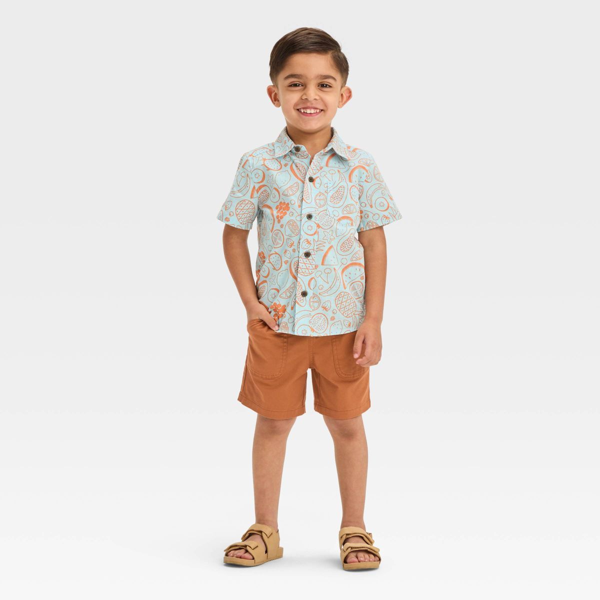 Toddler Boys' Short Sleeve Fruit Button Shirt and Shorts Set - Cat & Jack™ Blue | Target