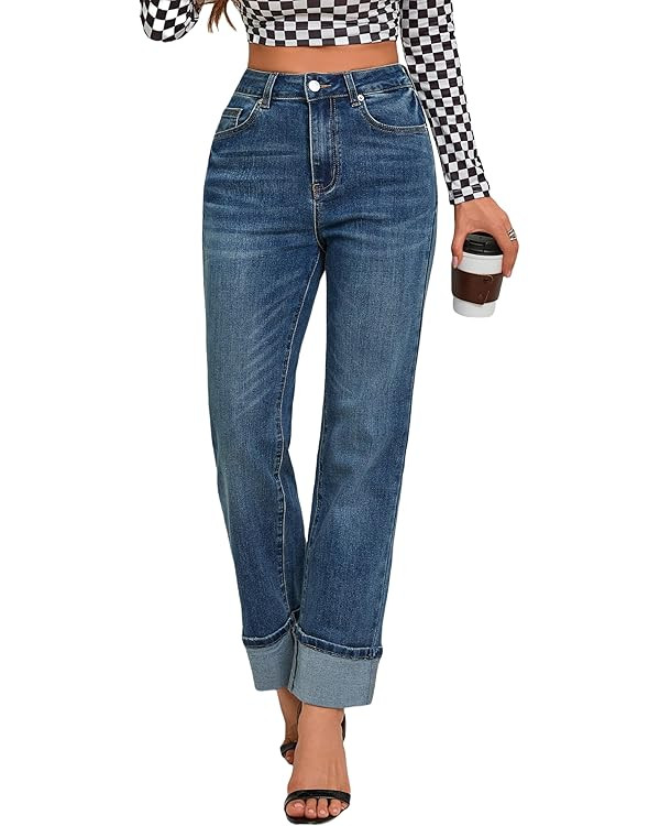 Womens Jeans High Waisted Stretchy Straight Leg Jeans for Women Tummy Control Trendy Cute Ankle F... | Amazon (US)