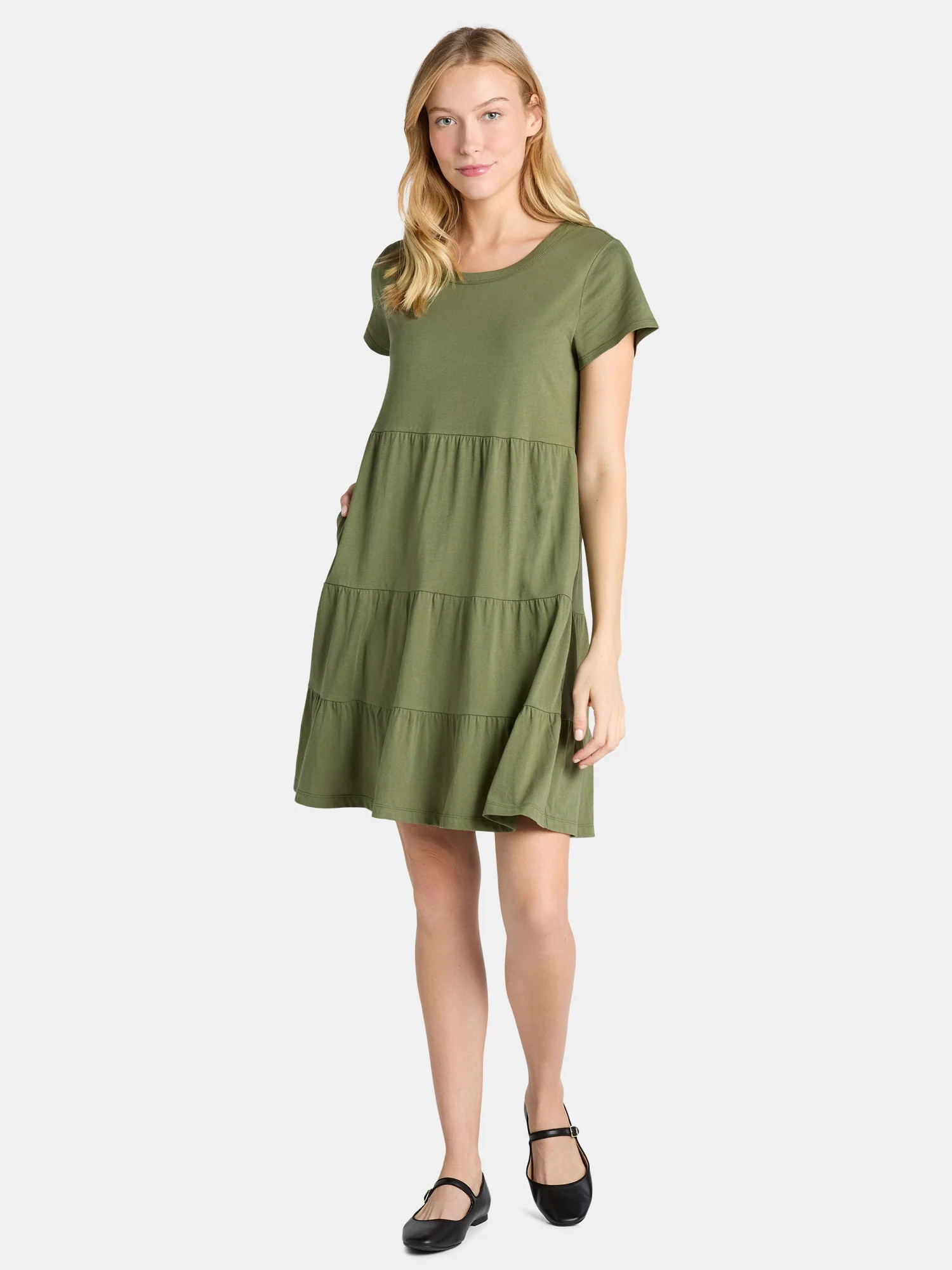 Time and Tru Women's and Women's Plus Tiered Cotton Mini Dress, Sizes XS-4X | Walmart (US)