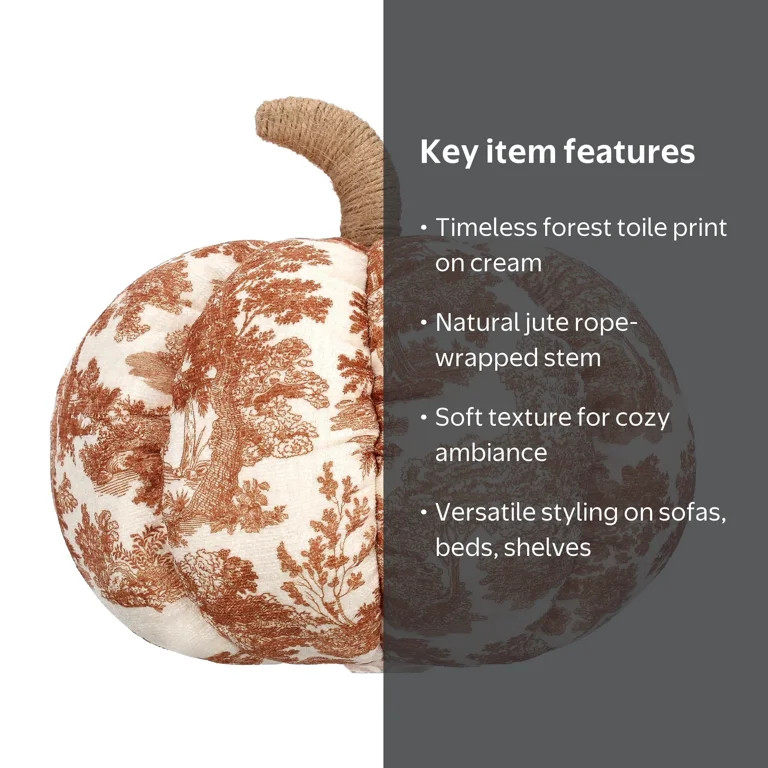 My Texas House Fall Forest Toile Pumpkin Decorative Pillow, Rust and Cream, 6" | Walmart (US)