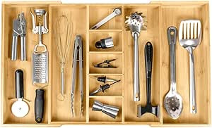 KitchenEdge Adjustable Kitchen Drawer Organizer for Utensils and Junk, Expandable to 28 Inches Wi... | Amazon (US)