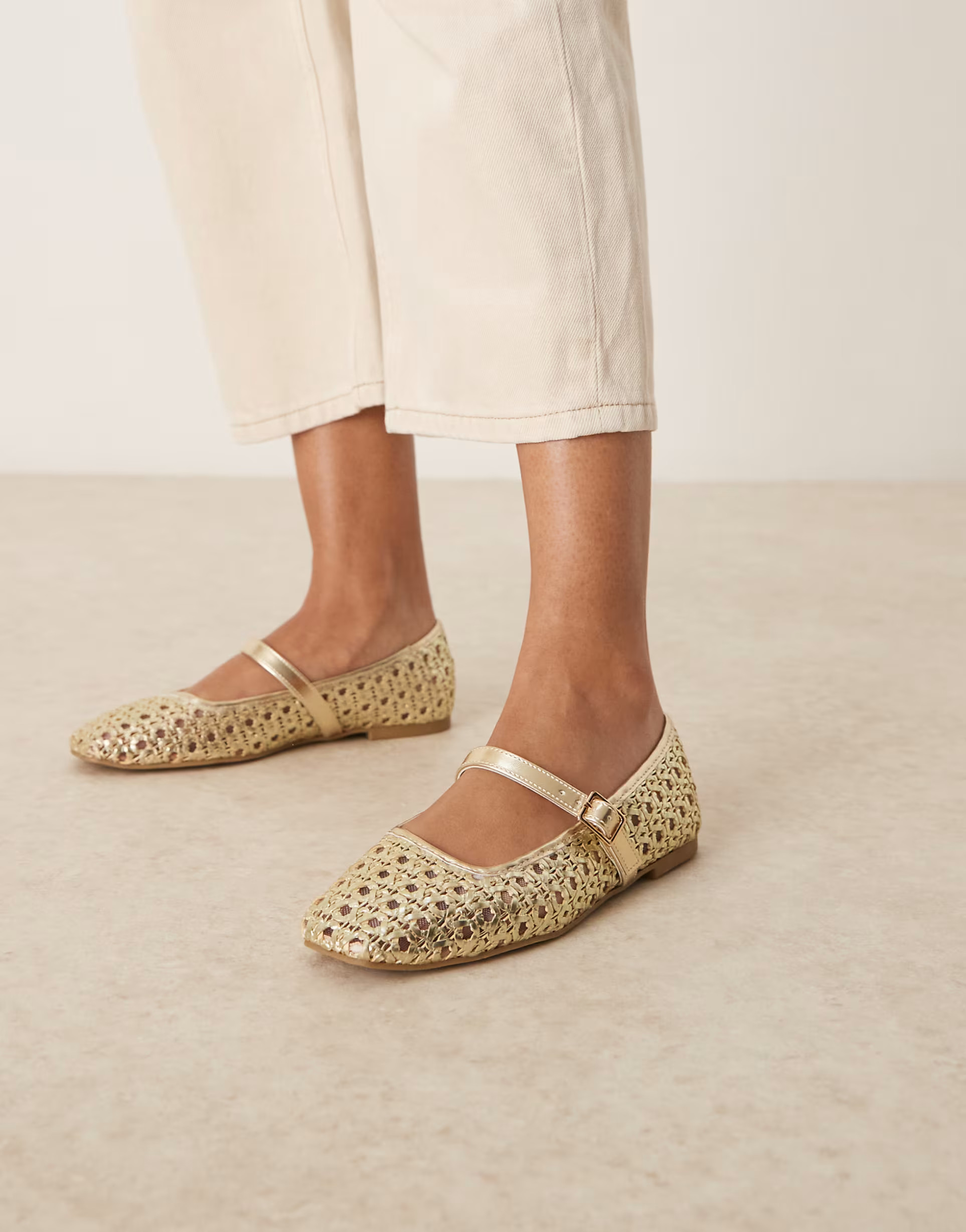 ASOS DESIGN Lottie mary jane ballets in gold weave | ASOS | ASOS (Global)