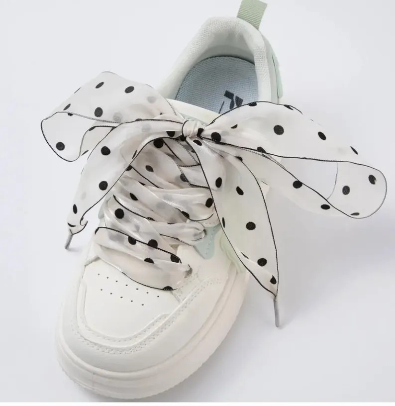 Polka Dot Sheer Shoe Lace White and Black - Etsy | Etsy (Global)
