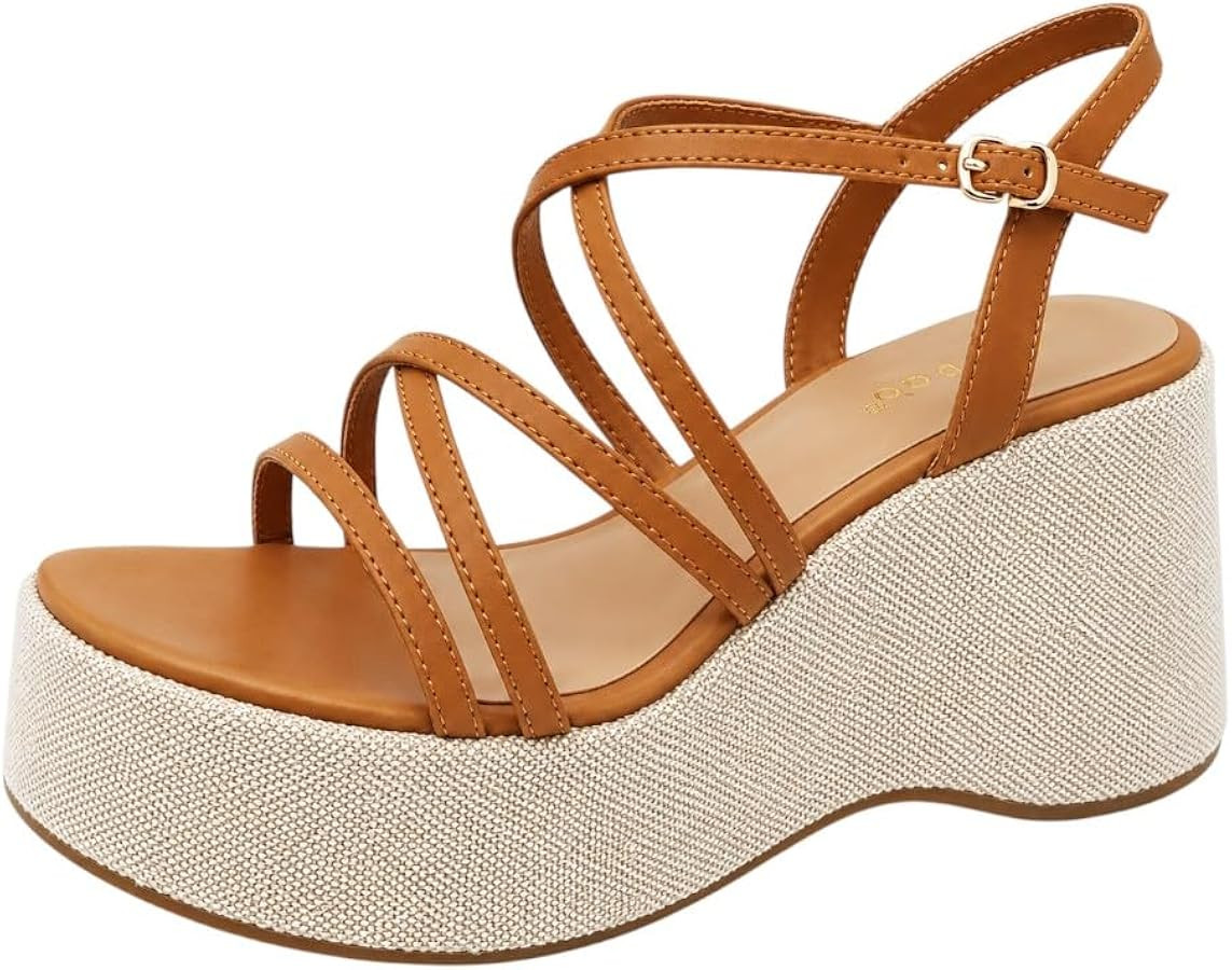 BAMBOO Women's Platform Sandals, Strappy Chunky Platform Sandals Open Toe Wedge Sandals With Ankl... | Amazon (US)