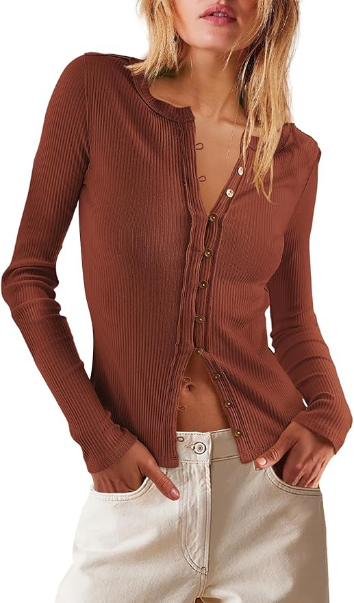 LAMISSCHE Womens Ribbed Cardigan Long Sleeve Button Down Shirts Lightweight Stretchy Pullover Tun... | Amazon (US)