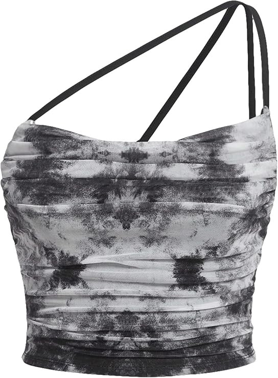 Floerns Women's Tie Dye Cut Out One Shoulder Ruched Crop Cami Top | Spaghetti Strap, Slim Fit, Go... | Amazon (US)