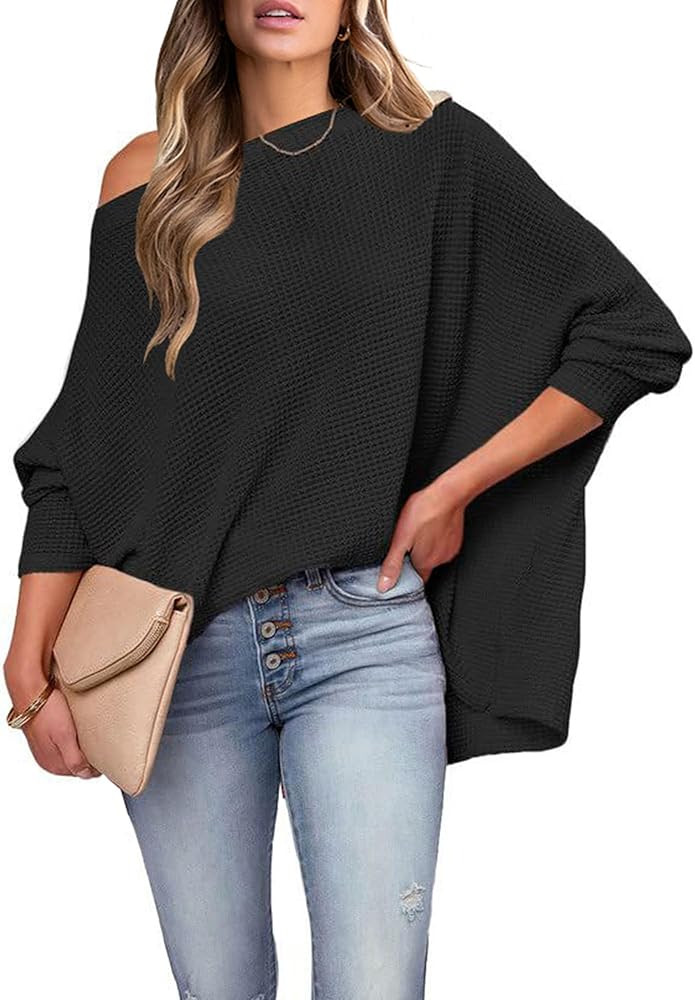 CCTOO Womens Long Sleeve Tops: Casual Batwing Tunic Off Shoulder Sexy Crocheted Mesh Sheer Pullover Knit Shirt | Amazon (US)