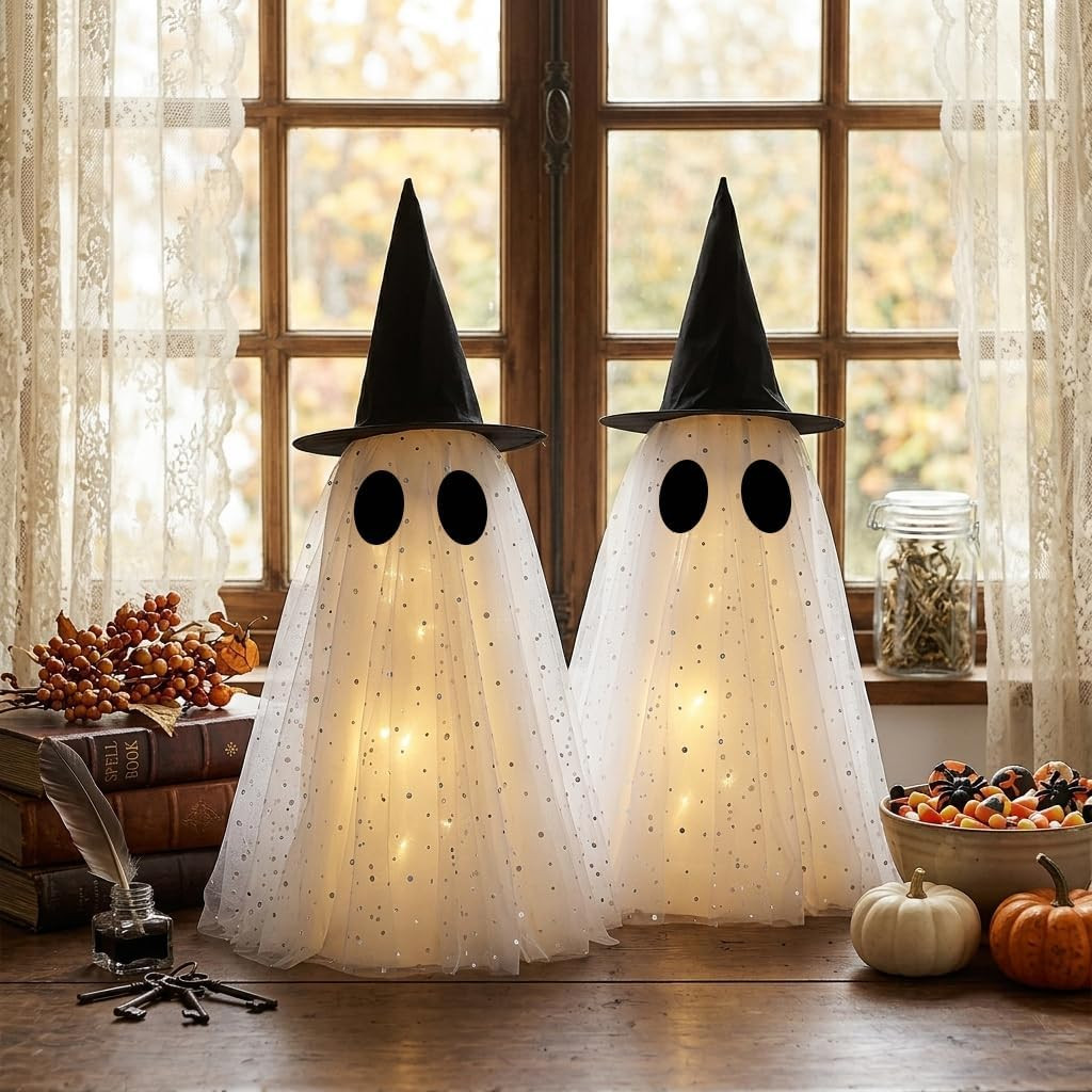 Halloween Ghost Decorations,Spooky Ghost Crafts for Halloween Decor Indoor | Set of 2, LED Lights... | Amazon (US)