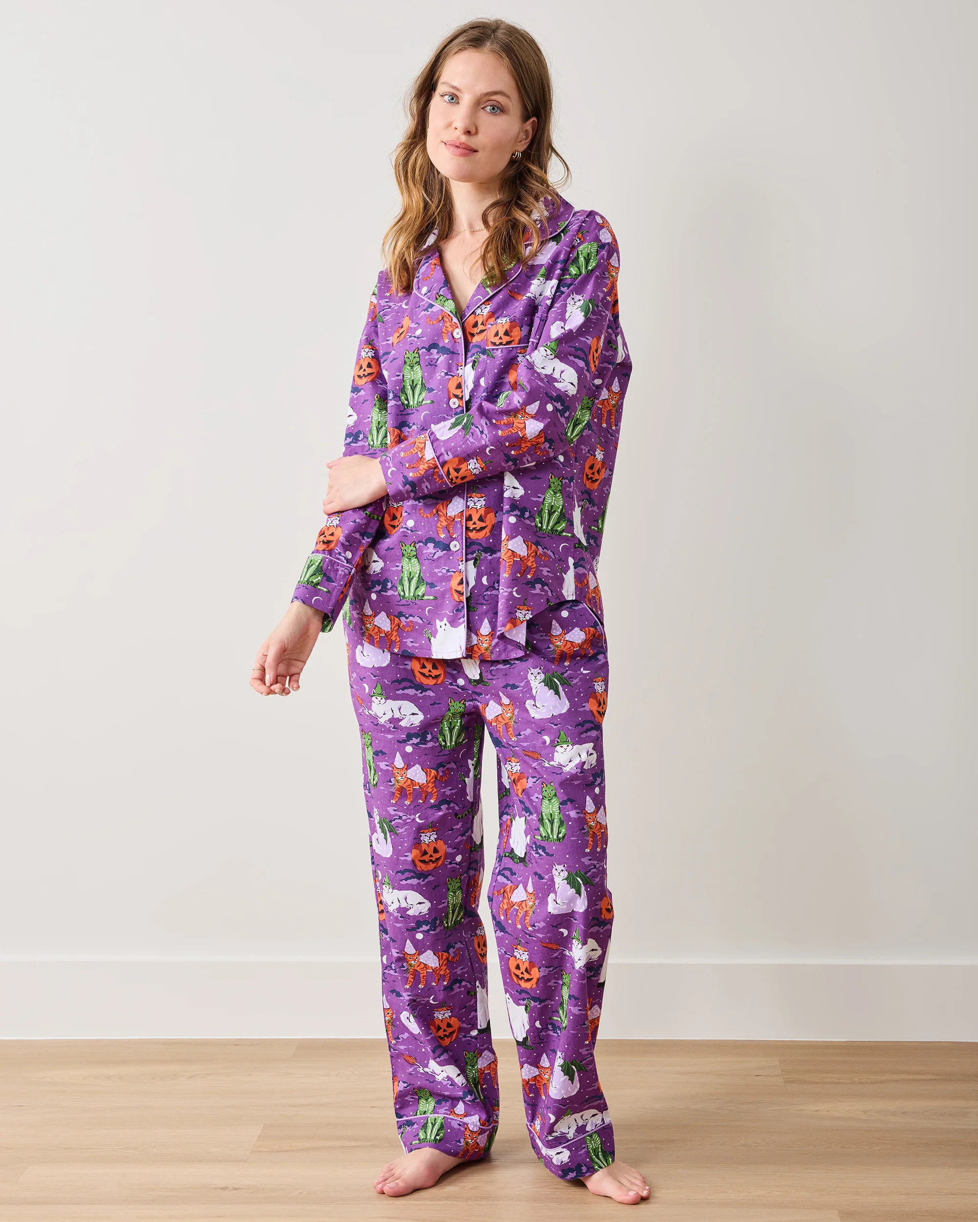 Halloween House Cats - Long PJ Set - Purple Tonic | Printfresh