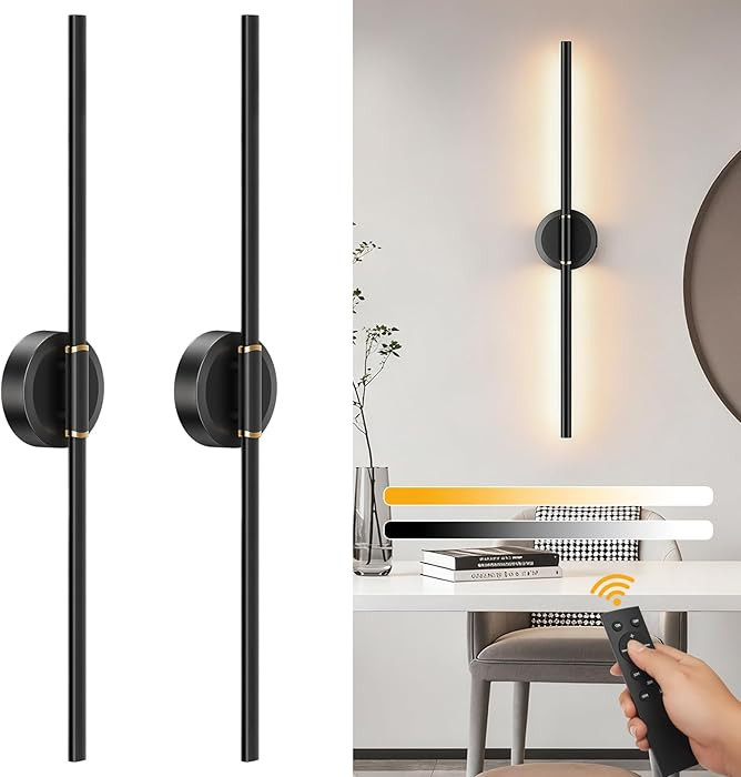 Juego de 2 apliques de pared a pilas, regulables, 6000 mAh, recargable, lámpara de pared LED con... | Amazon (US)
