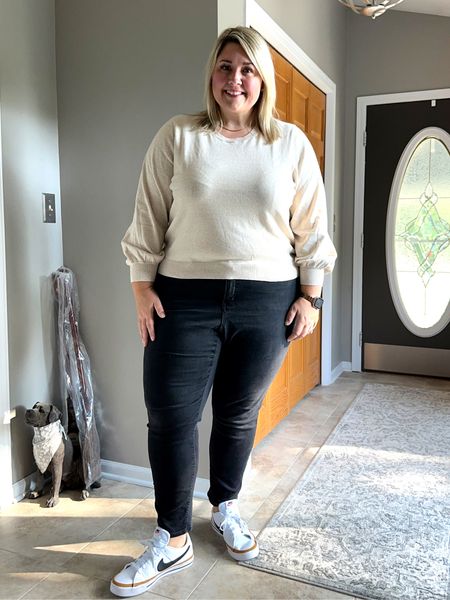 Fall workwear / errands look (depending on how casual your office is!) 

This is a look that’s easy to repeat and style, but looks pulled together. Lightweight cotton and cashmere blend sweater (I’m in a 3X, as the brand runs small on me due to my long torso and large bust) + black denim (I had these but linked a couple options) plus these cute sneaks (size up 1/2 size!) 



#LTKworkwear #LTKcurves #LTKunder50