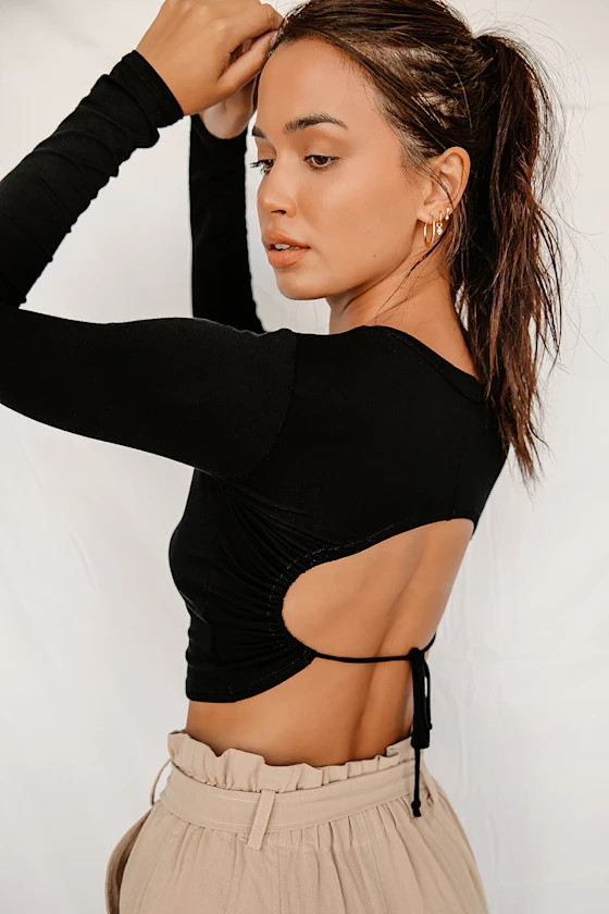 Going Back to Basics Black Cutout Long Sleeve Top | Lulus (US)