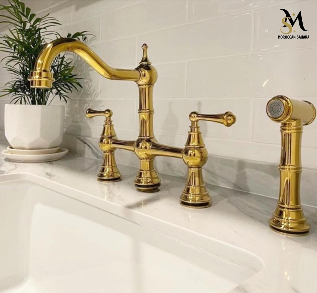 Bridge Bathroom Faucet, Lavatory Unlacquered Brass Faucet, Vanity Faucet, Three Holes - Etsy | Etsy (US)