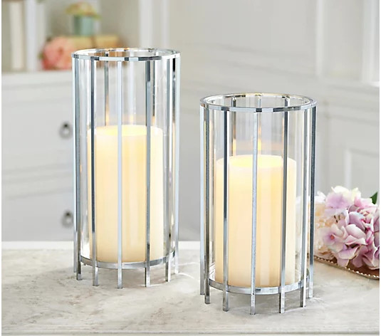 BFF Collection Set of 2 10" & 6" Metal Hurricanes with Wax LED Candles | QVC