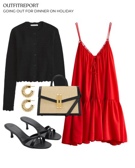 Red midi dress black cardigan black sandals handbag 

#LTKsummer #LTKstyletip #LTKshoes