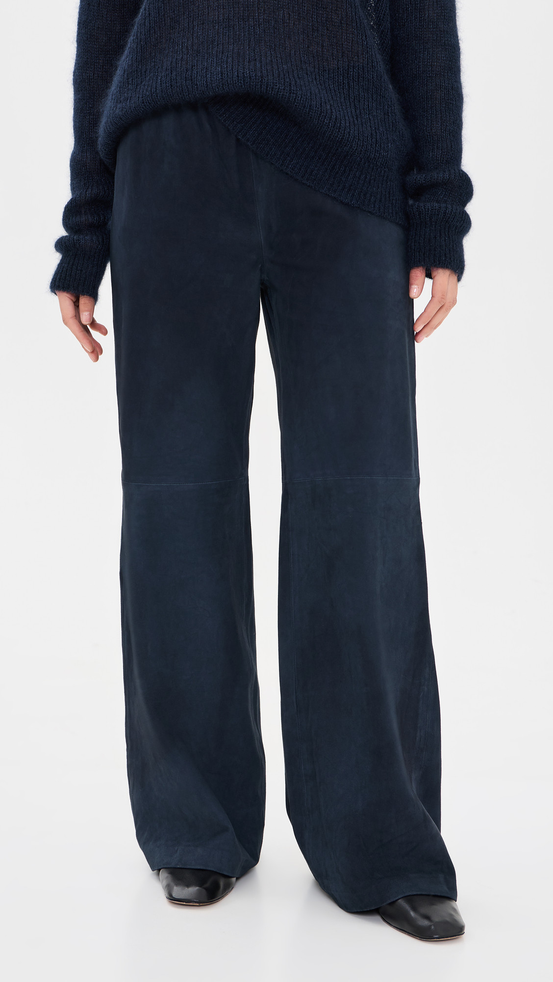 La Ligne Colby Goatskin Suede Pants Navy M | Shopbop