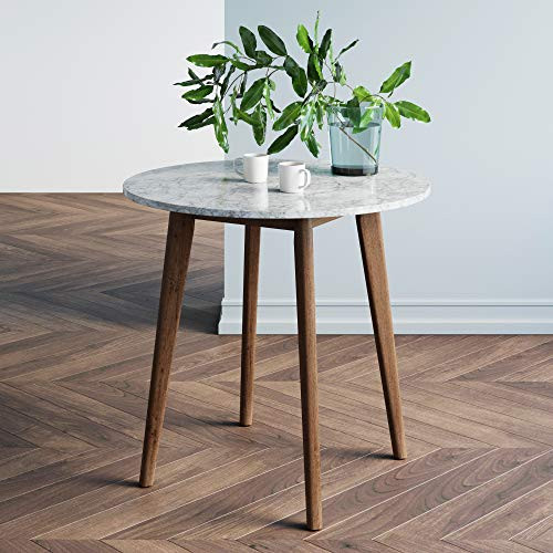 Nathan James Amalia Round Marble Bistro Dining Table with Legs in Wood Finish and Faux White Carr... | Amazon (US)