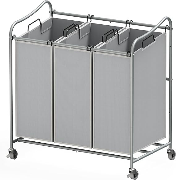 Simple Houseware Heavy-Duty 3-Bag Laundry Sorter Cart, Silver | Amazon (US)