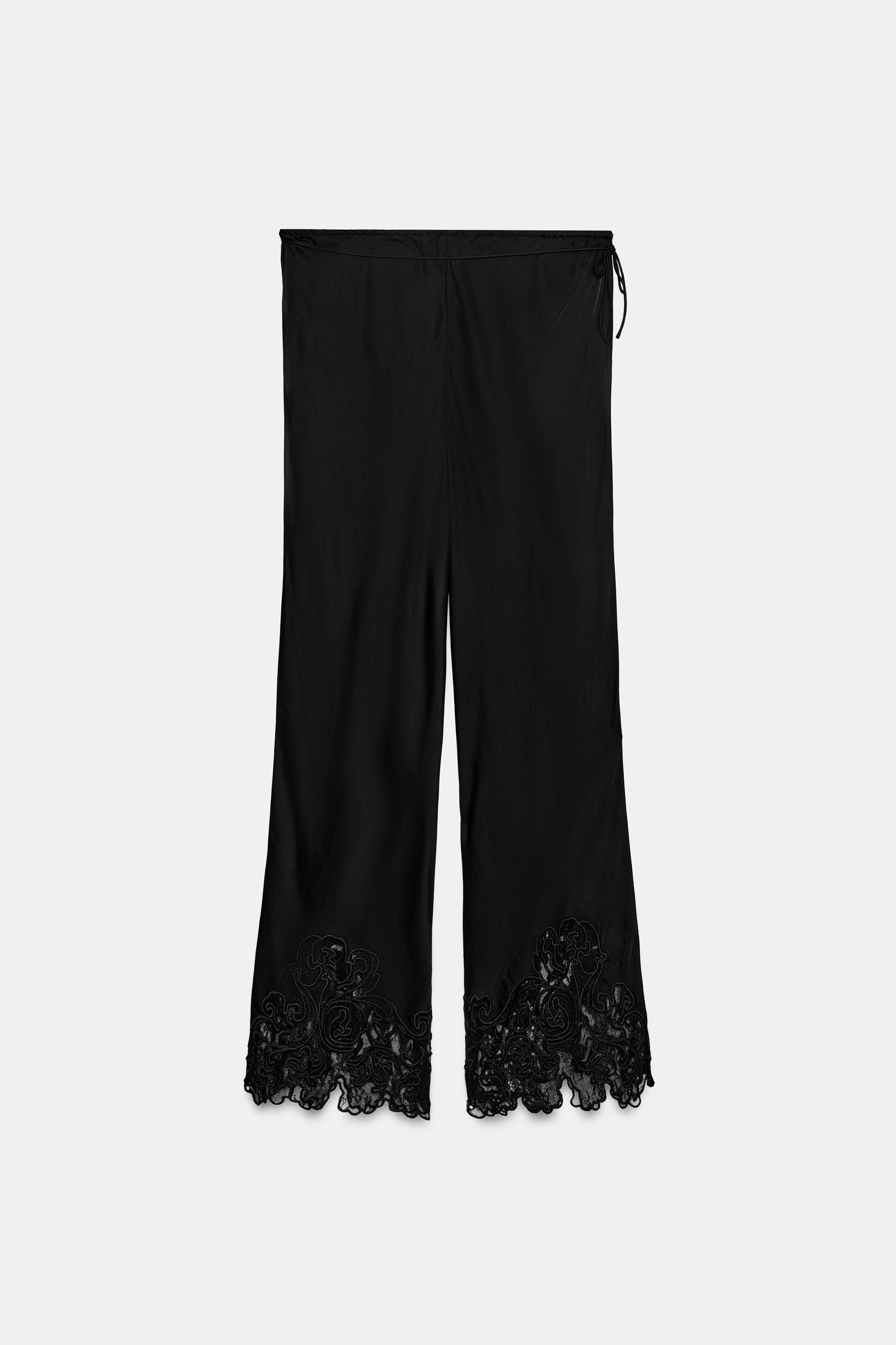 ZW COLLECTION EMBROIDERED SATIN TROUSERS | Zara UK
