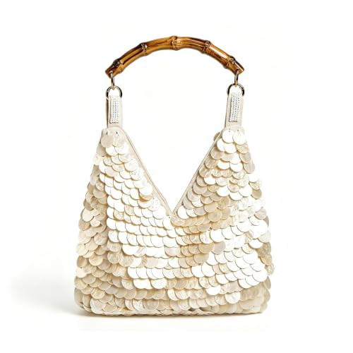 NIBD Shell Beaded Purse for Women Seashell Hobo Bag Summer Beach Vacation Evening Handbag (V White) | Amazon (US)