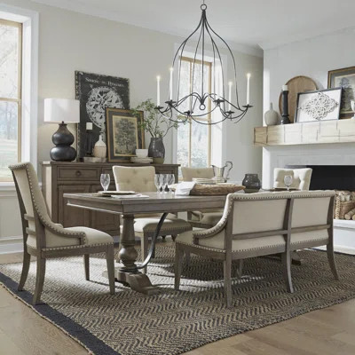 Aisja 6 Person Trestle Dining Table Set w/ 4 Upholstered Chairs & 1 Bench | Wayfair North America