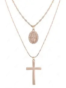 Alloy Engraved Goddess Oval Crucifix Necklace Set | ZAFUL (Global)
