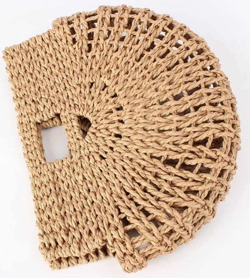 Women's Fan Shaped Woven Straw Tote Bag Openwork Top Handle Beach Purses With Drawstring Pouch Fo... | Amazon (US)