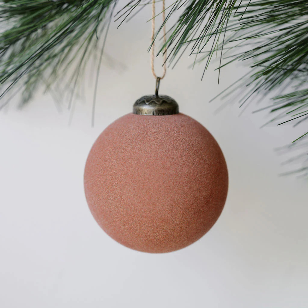 3" Flocked Vintage Rose Glass Ornament | CG Hunter