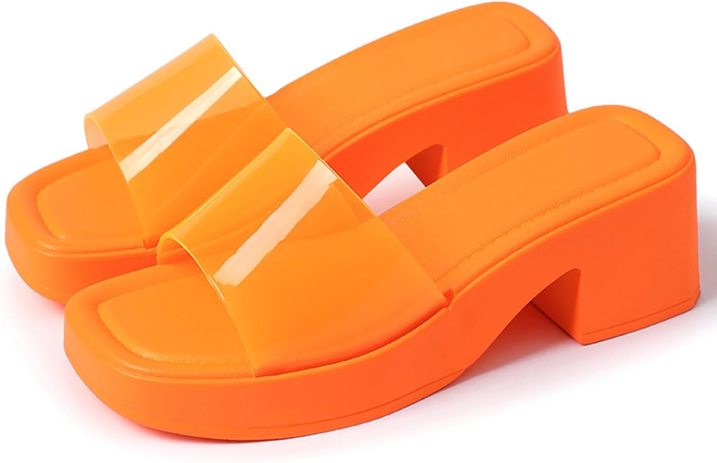Women's Translucent Jelly Platform Chunky Heel Sandals Square Open Toe Block Heel Slides Sandals ... | Amazon (US)