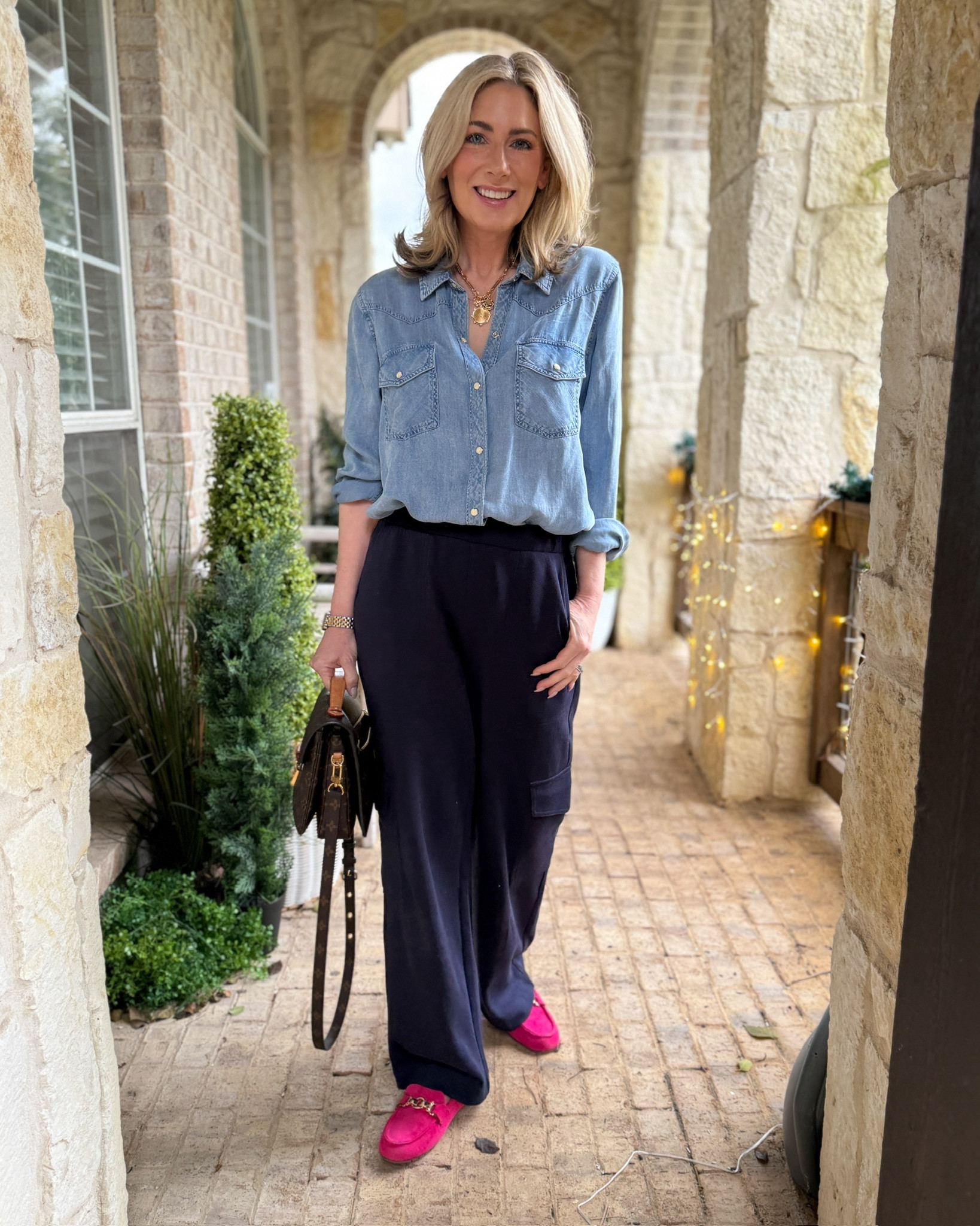 If you find a soft, drapey (that’s a word now) chambray shirt that snaps, snatch it up! I got this one during the Nordstrom sale and now it’s over at Nordstrom Rack! This shirt goes with EVERYTHING, even knit wide leg cargo pants. I added a pair of faux suede loafers in raspberry pink for a pop of color (they do come in lots of neutral colors as well) and now I have a very casual outfit that doesn’t look sloppy. Sizing info: Shirt: small Pants: XS Shoes: true to size #casualoutfit #realoutfit #fashionover50 #cargopants #walmartfashion

#LTKOver40 #LTKStyleTip #LTKSeasonal