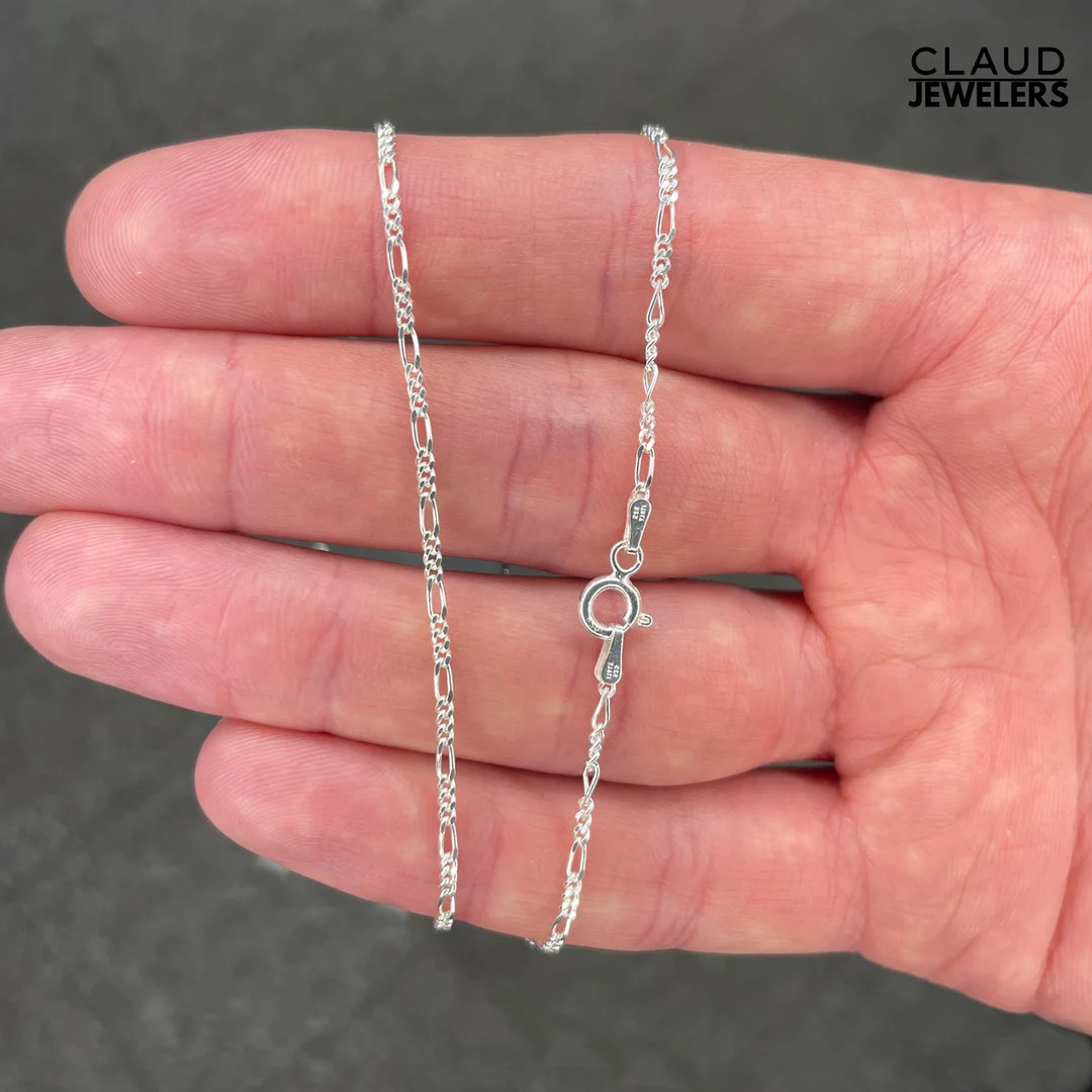 Solid 925 Sterling Silver 1MM Thin Figaro Link Chain Pendant Necklace Adult and Kids - Etsy | Etsy (US)