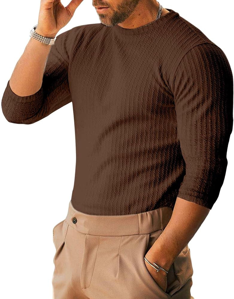 Men's Ribbed Knit T-Shirts Short Sleeve Casual Crewneck Slim Fit Textured Pullover Tees | Amazon (US)